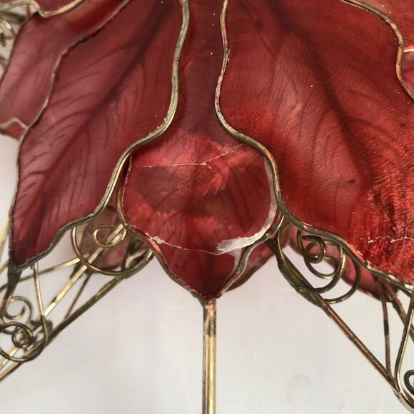 Kurt Adler Red Capiz Poinsettia Christmas Tree Topper 5 Point Gold Wire Star - Picture 12 of 16